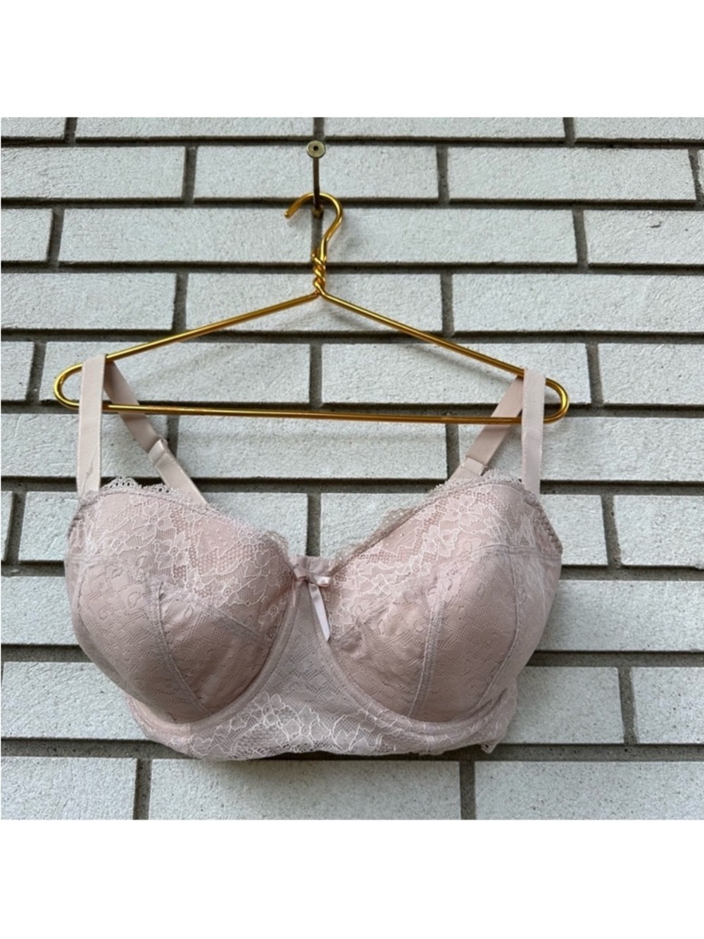 Freya Fancies Longline Bra 32J US Natural Beige Lace Padded Underwire Lingerie